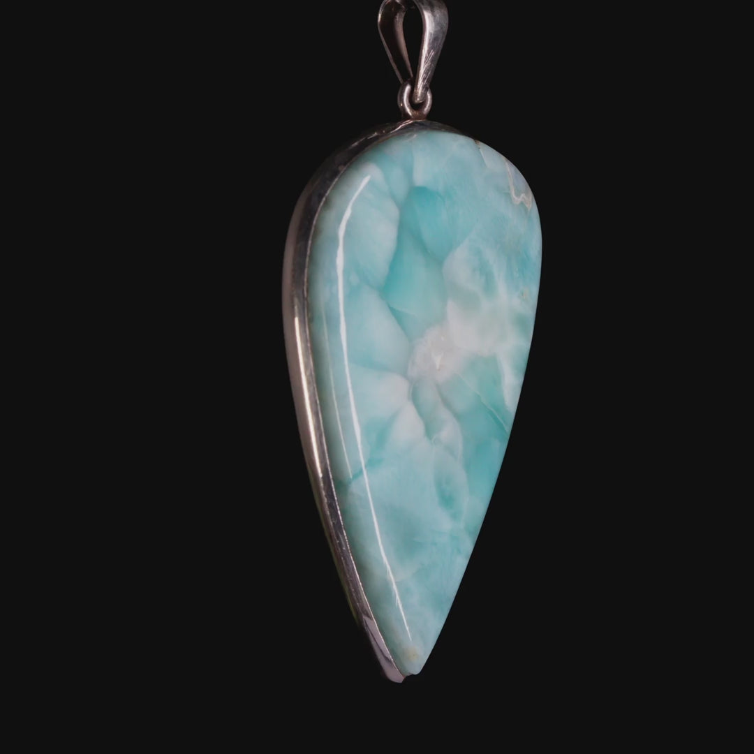 Seltener Larimar-Anhänger (Old-Stock) in Silber 925 gefasst – Handselektiertes Unikat (Video)